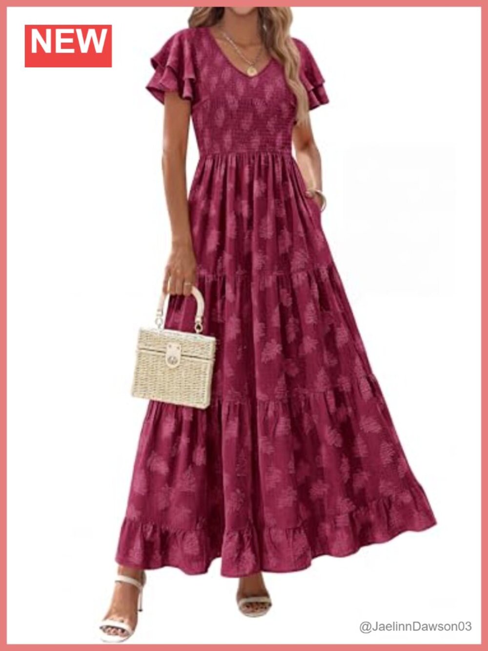 Floral Maxi Dress V Neck Ruffle Sleeve Smocked A Line Tiered Boho Sundress